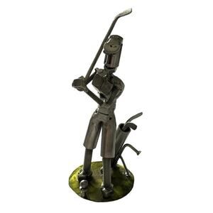 Miguel Metal Mejia Artist Scrap Metal Art Sculpture Golfer 8” Tall Signed Recyle